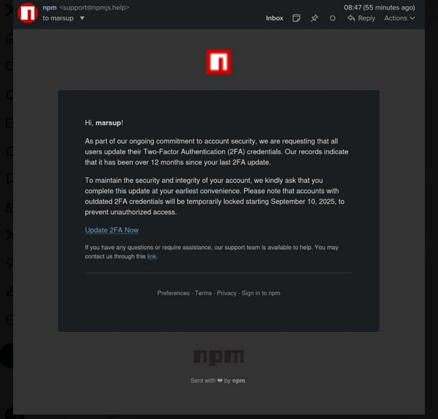 Phishing attack on npm developer