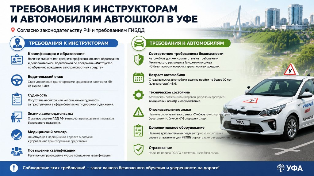 Требования к инструкторам и автомобилям автошкол в Уфе