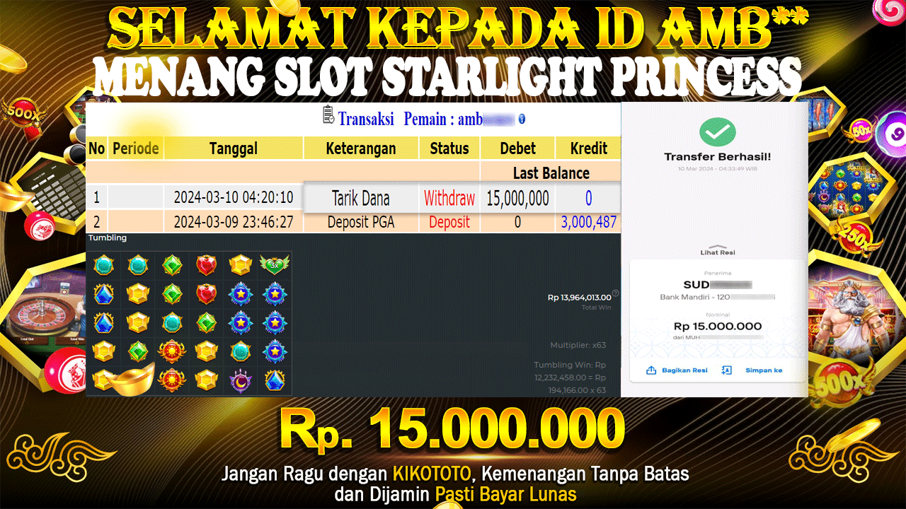 MENANG BESAR DI SLOT ONLINE SLOT STARLIGHT PRINCESS Rp 15,000,000 LANGSUNG DAN TANPA BASA BASI DI BAYAR KIKOTOTO !!!