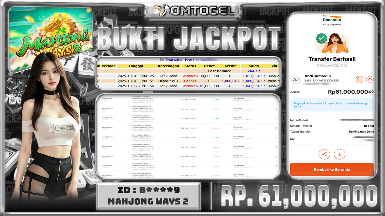 OMTOGEL JACKPOT PGSOFT MAHJONG WAYS 2 61 JUTA DI BAYAR LUNAS ,-