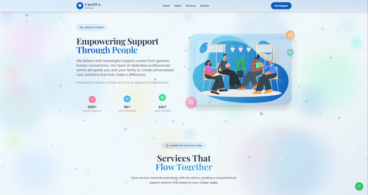Care and Co personalised support services website designed by Lumberjack Creative Studio