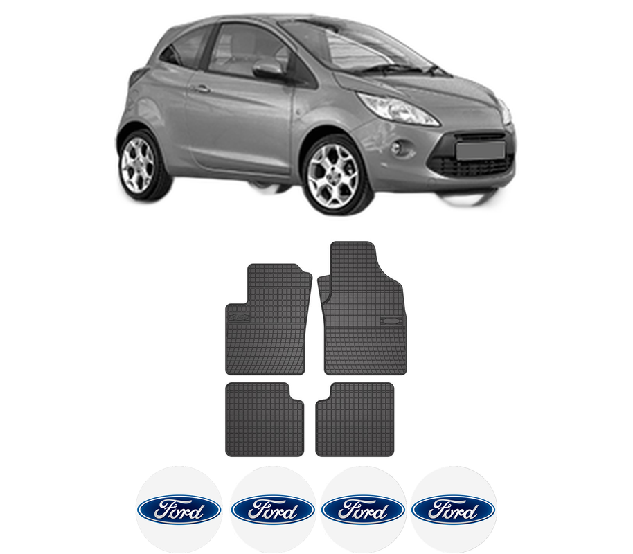 Set covorase presuri FORD KA (RU8) din 2008-2016, auto, din cauciuc thermoplastic, 4 Stickere auto cu FORD