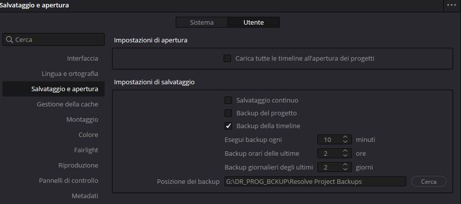 Preferenze DaVinci Resolve 4