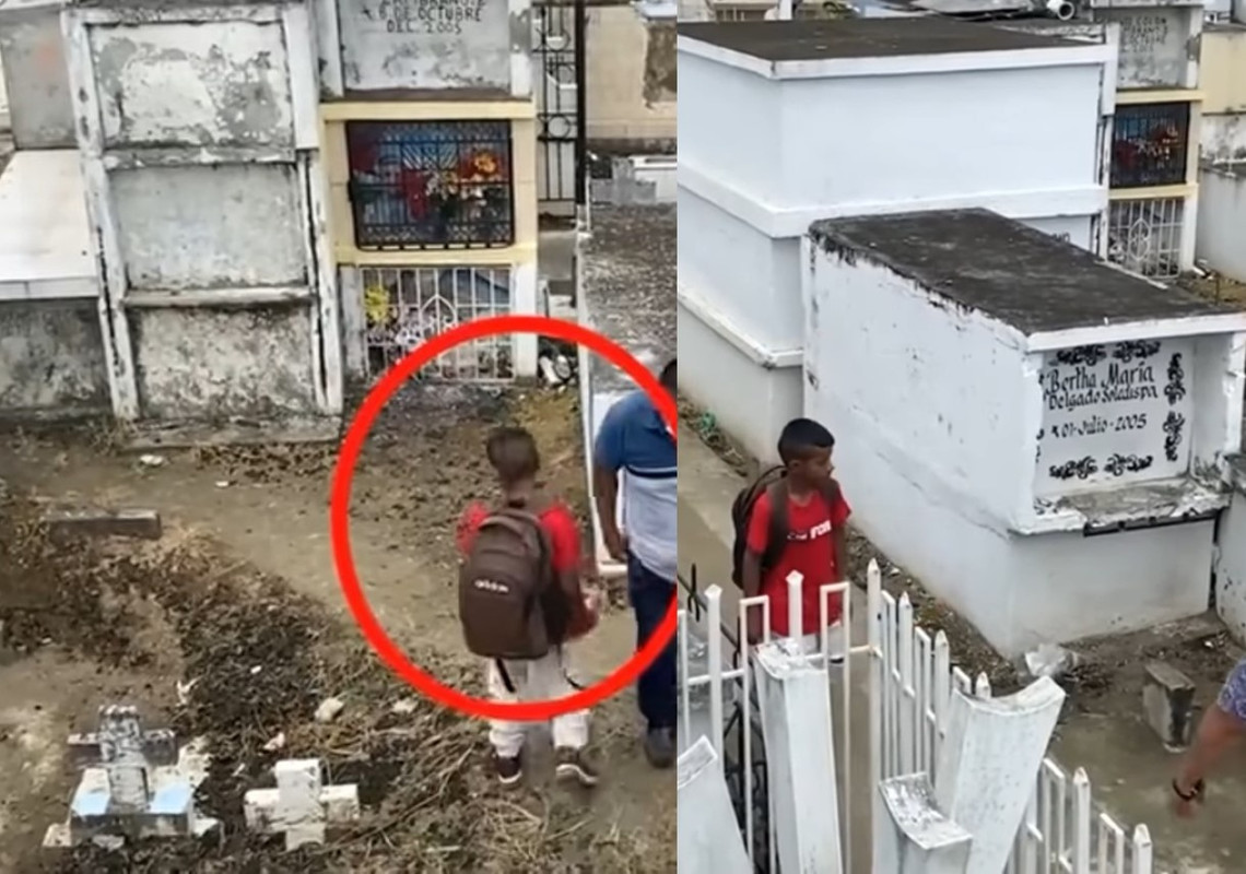 Niño va a la tumba de su madre a mostrarle sus calificaciones