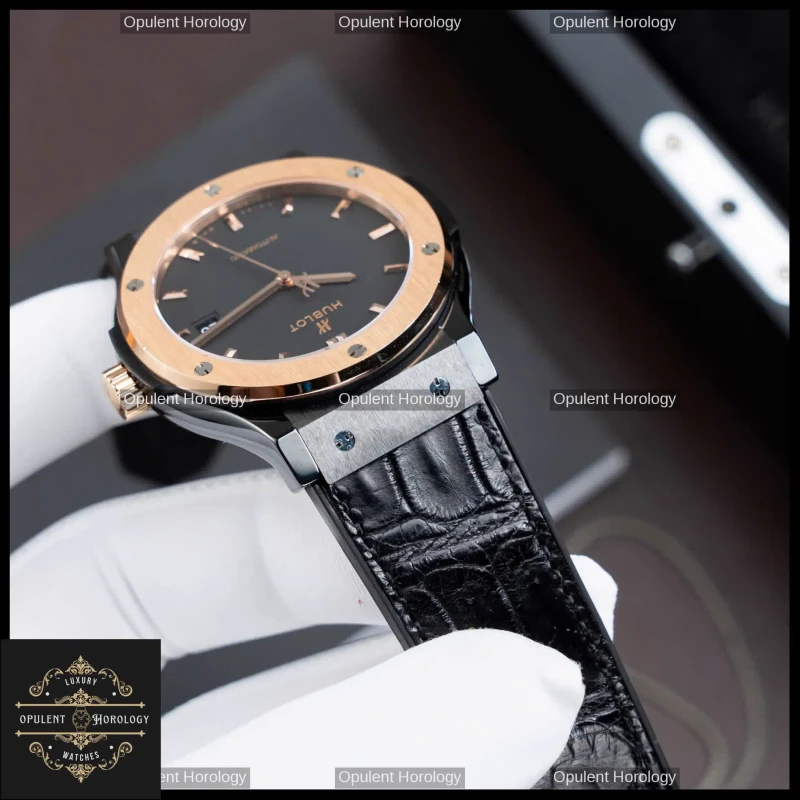 Hublot Classic Fusion Ceramic King Gold Automatic Watch 42mm Leather Rubber Strap