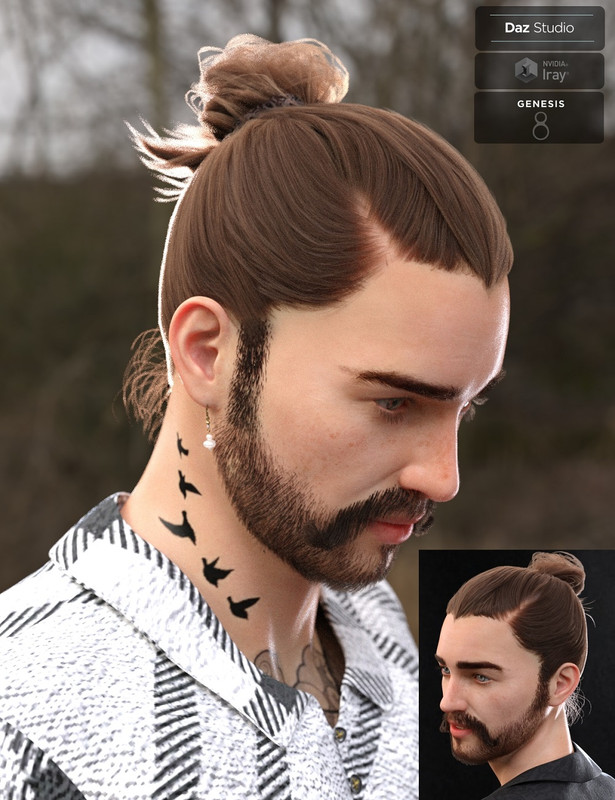 yvanovich bun hair and beard for genesis 8 males 00 main daz3d