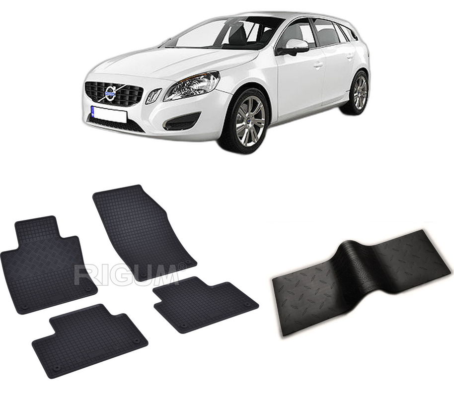 Set covorase auto VOLVO V 60 II din 07.2018-PREZENT, cu covoras tunel median, CAROSERIE COMBI, Presuri cauciuc 100%, compatibil cu autoturismul VOLVO V 60 II, Rigum