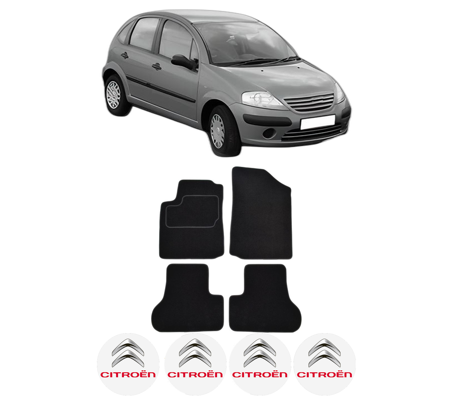 Set Covorase Presuri CITROEN C3 I (FC_, FN_) din 2002-2010, Auto, Material Textil Mocheta, 4 Stickere auto cu CITROEN