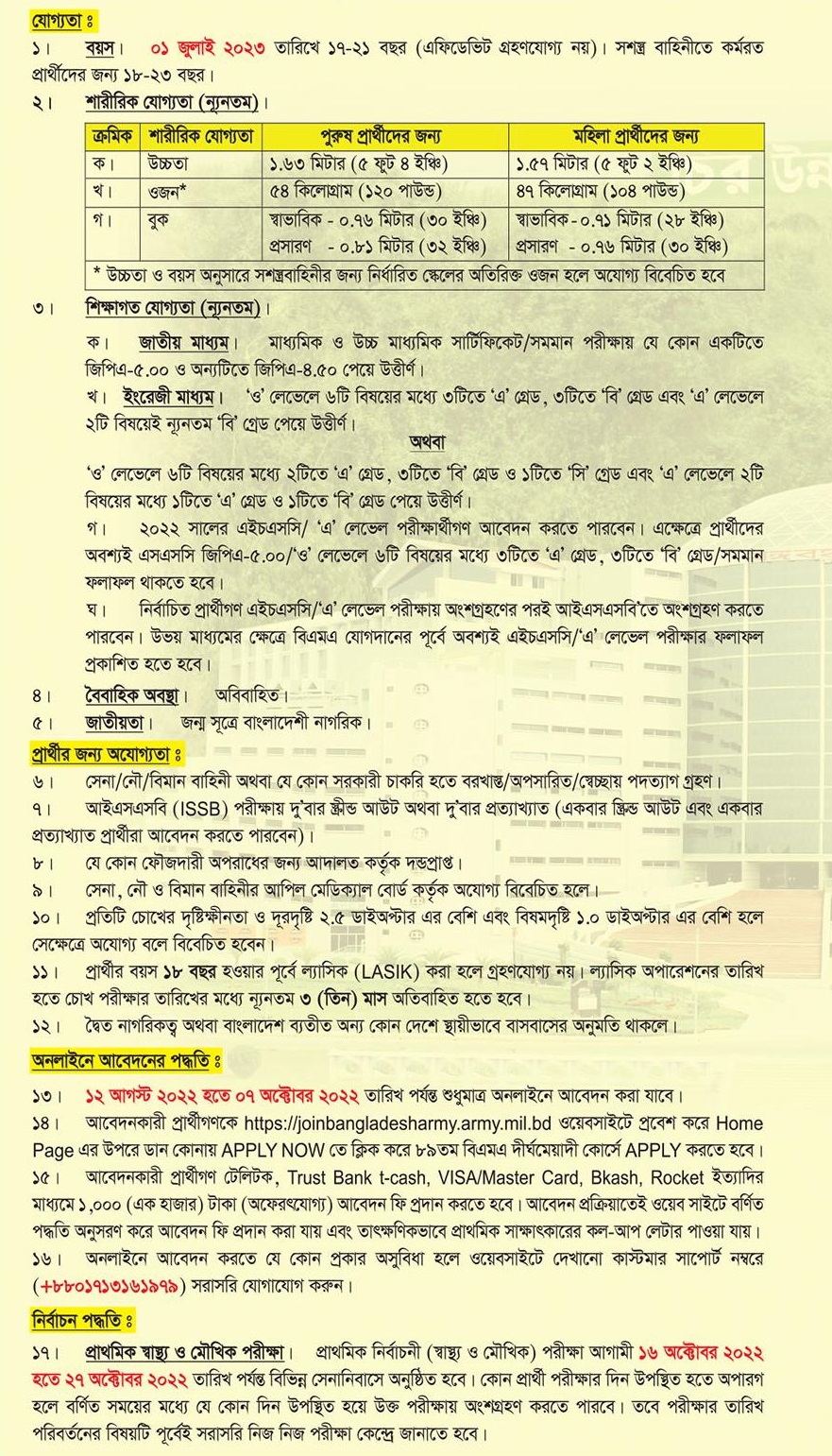 সেনাবাহিনী মহিলা সৈনিক নিয়োগ 2022