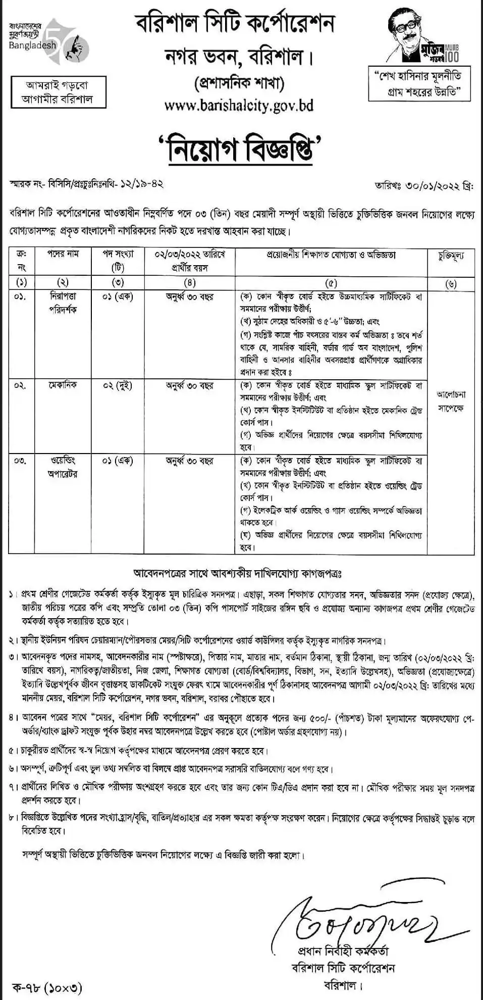 Barishal City Corporation Job Circular 2024