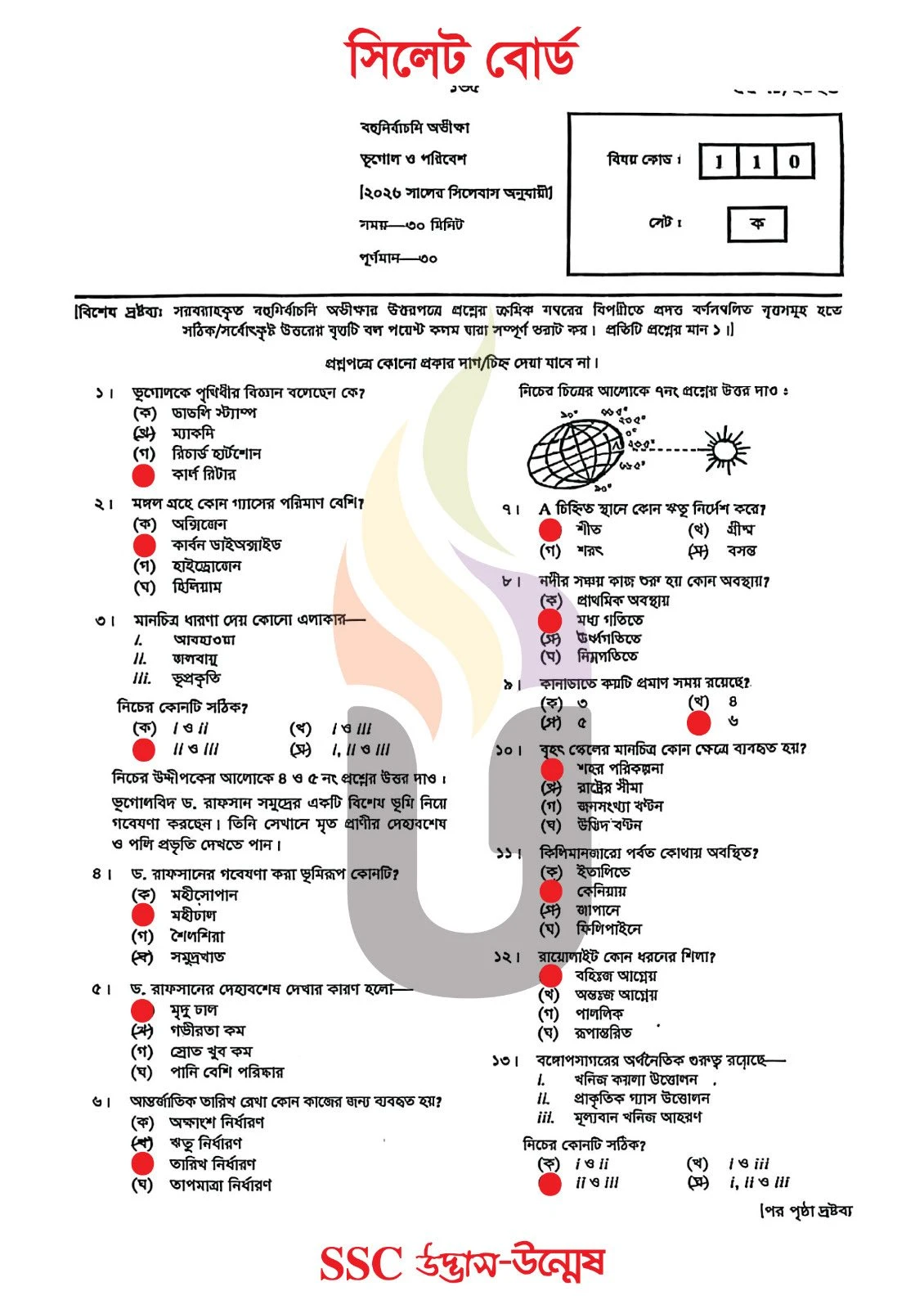 Geography MCQ Exam Question Solution Sylhet Board 2026