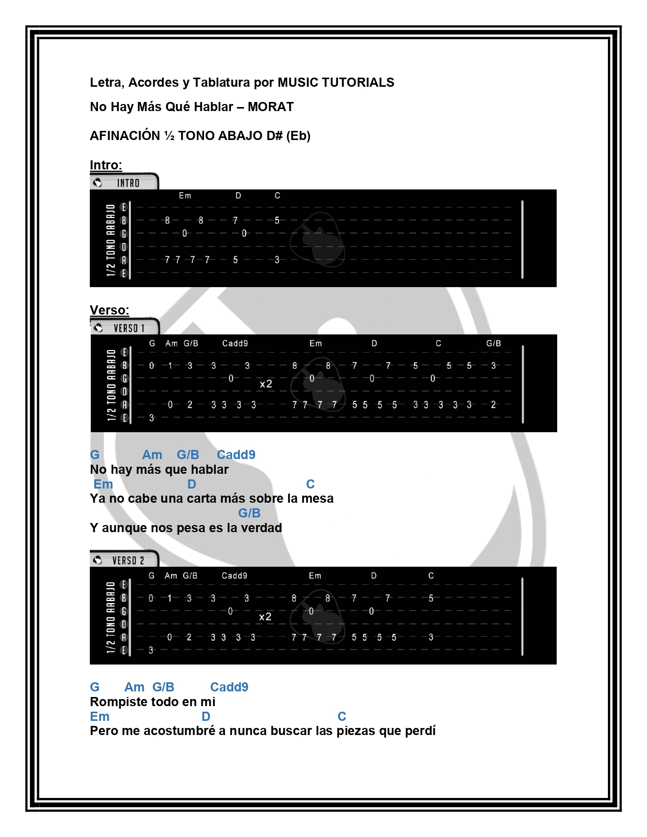 No Hay Más Qué hablar MORAT Letra Acordes y Tablatura by MUSICTUTORIALS  page 0001 — Postimages