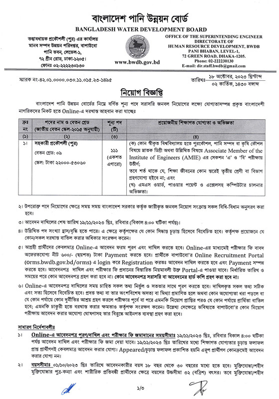 BWDB Assistant Engineer (Civil) Job Circular 2023 PDF-1