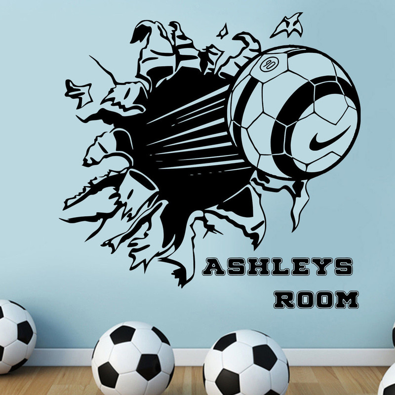 Personalised Blasting Football Soccer Ball Vinyl Wall Art Stickers//Decals