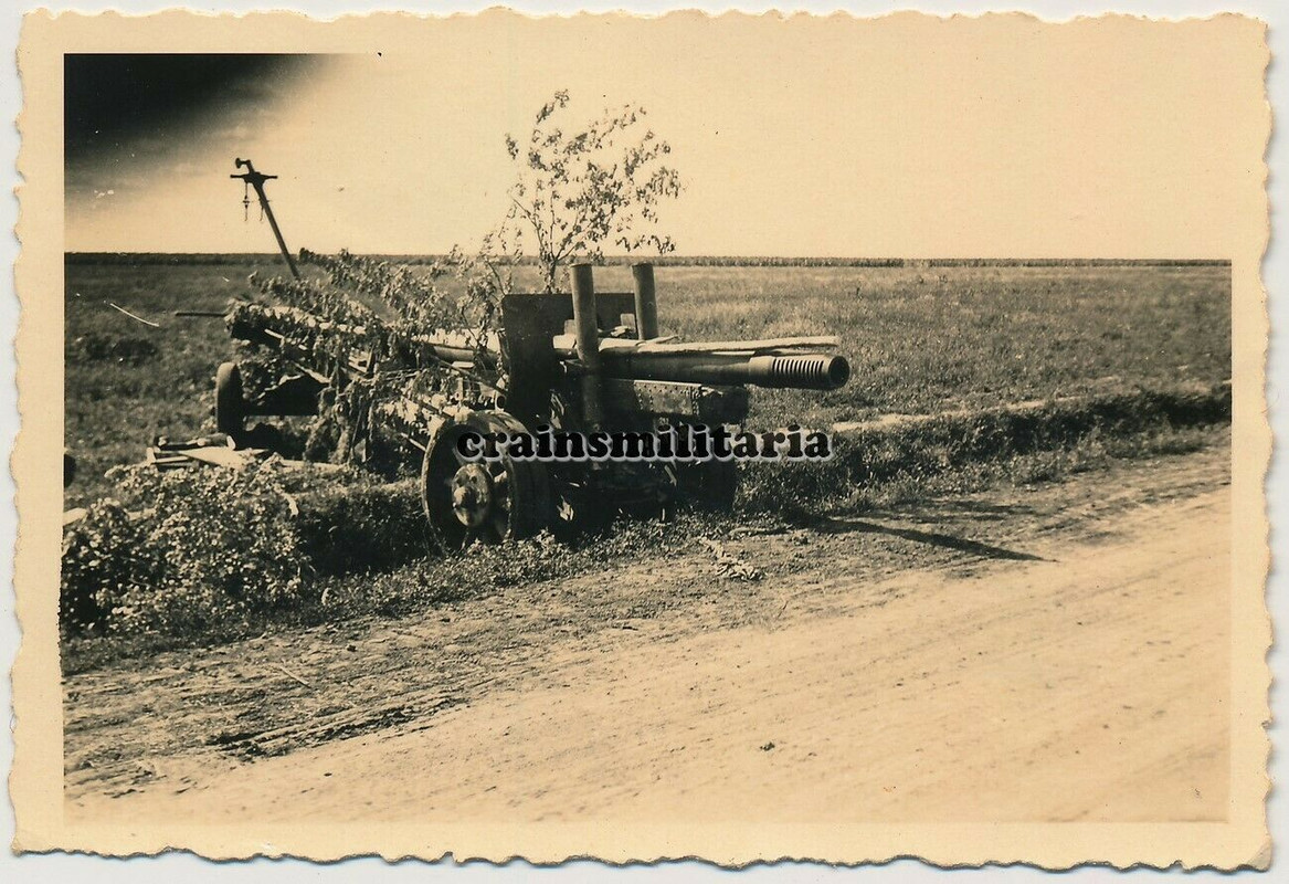 Orig. Foto russisches Beute Artillerie Geschütz Mörser Lafette in Russland 1941