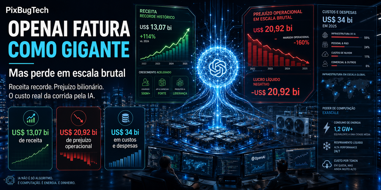 OpenAI fatura como gigante, perde como laboratório e mostra o custo real da corrida pela inteligência artificial