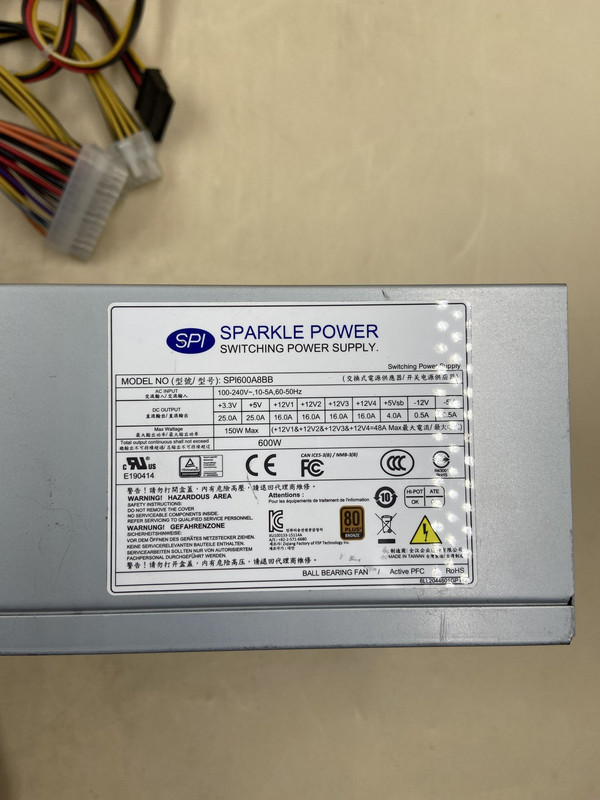 SPARKLE POWER SPI600A8BB 80PLUS 600 WATTS ATX12V SWITCHING POWER