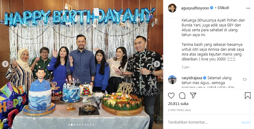 Agus Harimurti Yudhoyono rayakan ulang tahun bareng keluarga