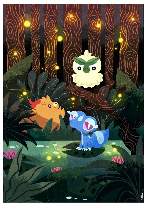 pombon-browt-and-gecqua-pokemon-drawn-by