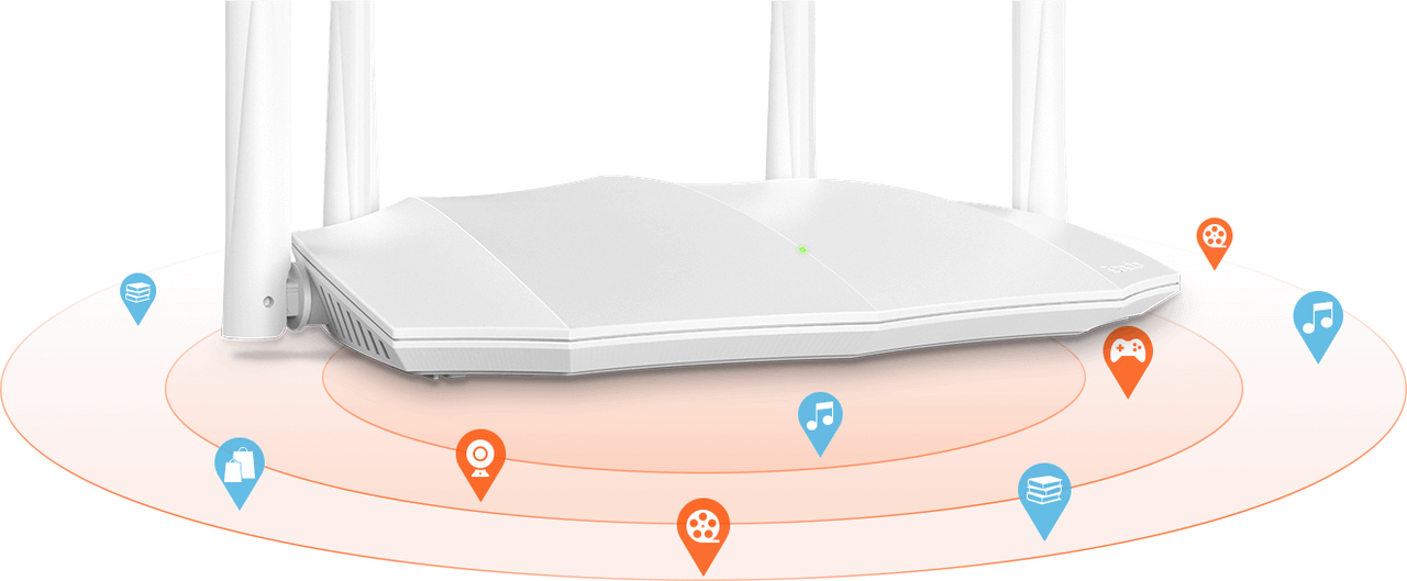 Router Tenda AC5 de doble banda con cuatro antenas externas.