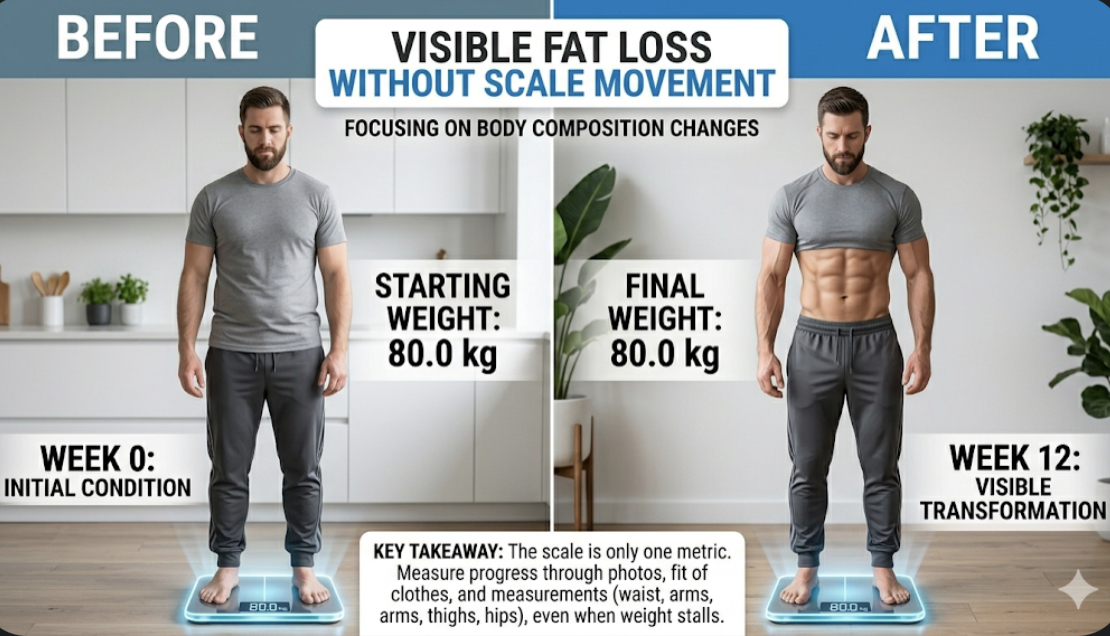 Person taking progress photo in front of mirror with phone, showing how to document fat loss transformation