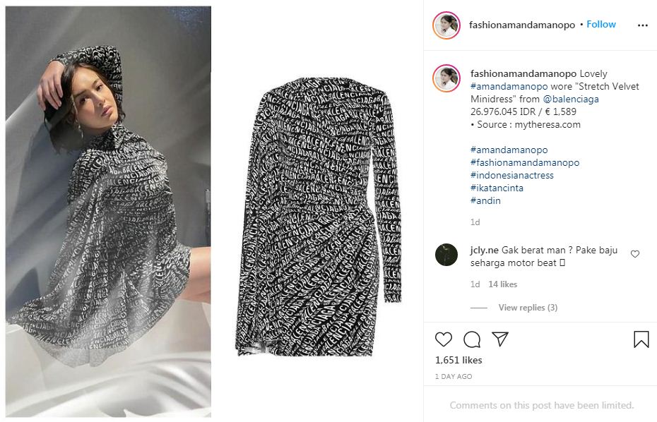 Mini dress yang dipakai Amanda Manopo harganya puluhan juta.