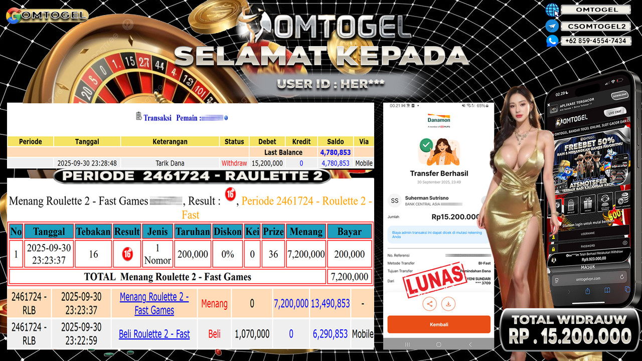 OMTOGEL JACKPOT LIVE GAMES ROULETTE 2 - FAST 15 JUTA DI BAYAR LUNAS ,-