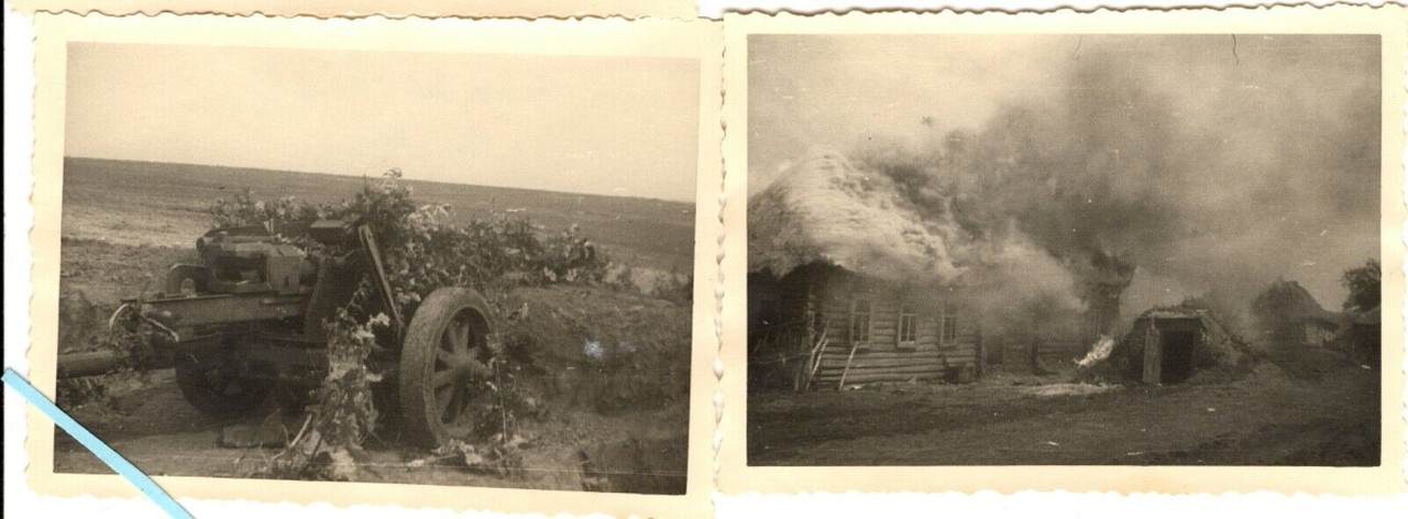 Foto Photo 4x 14GR 253 Brennendes russisches Dorf 7 5 cm Pak Technik 1943