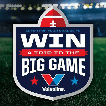 Valvoline Big Game Sweepstakes: Win a Trip to the Super Bowl and Weekly Prizes (221 Winners!)