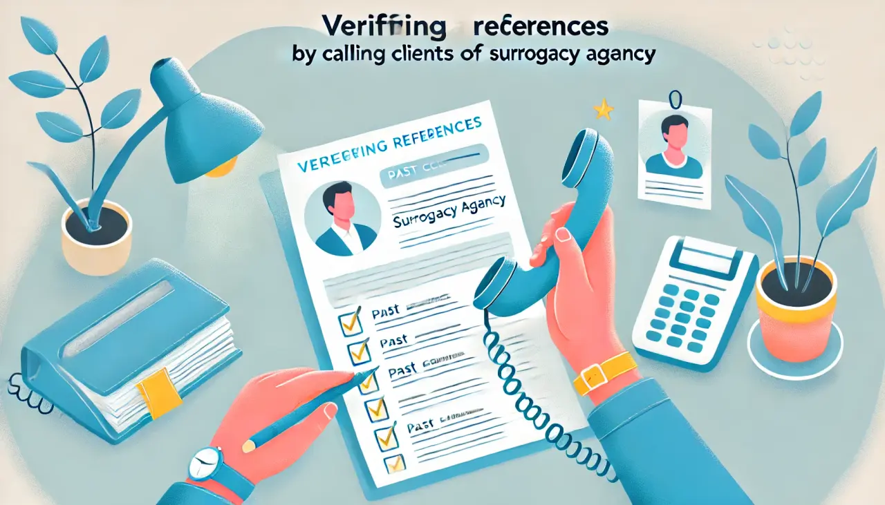 A person verifying references by calling past clients of a surrogacy agency