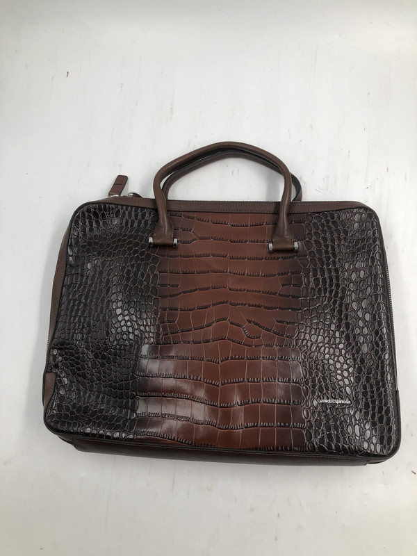 DANIEL ESPINOSA HANDBAG FAUX ALLIGATOR SKIN DARK BROWN/RED LEATHER NEW