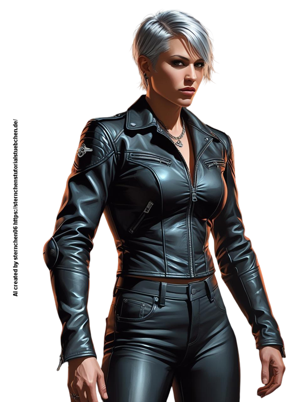 hells angel , in black leather clothes, silver short Hair, digital painting,  full body (2)