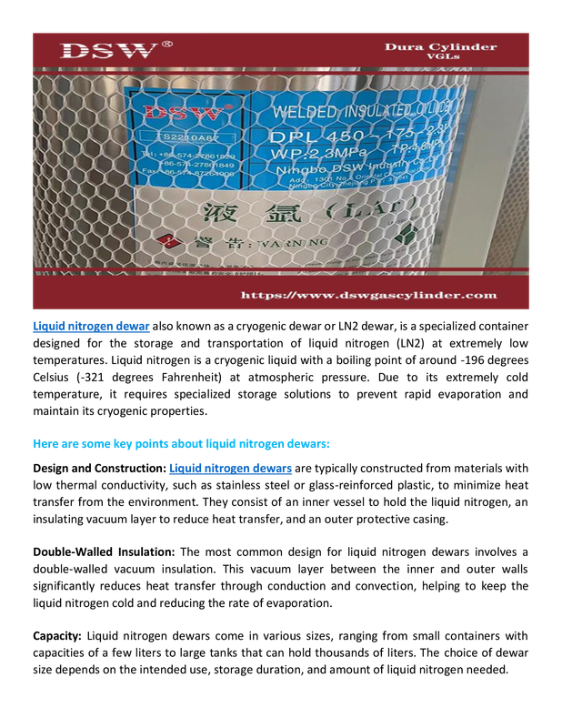 Liquid nitrogen dewar and cryogenic nitrogen dewars