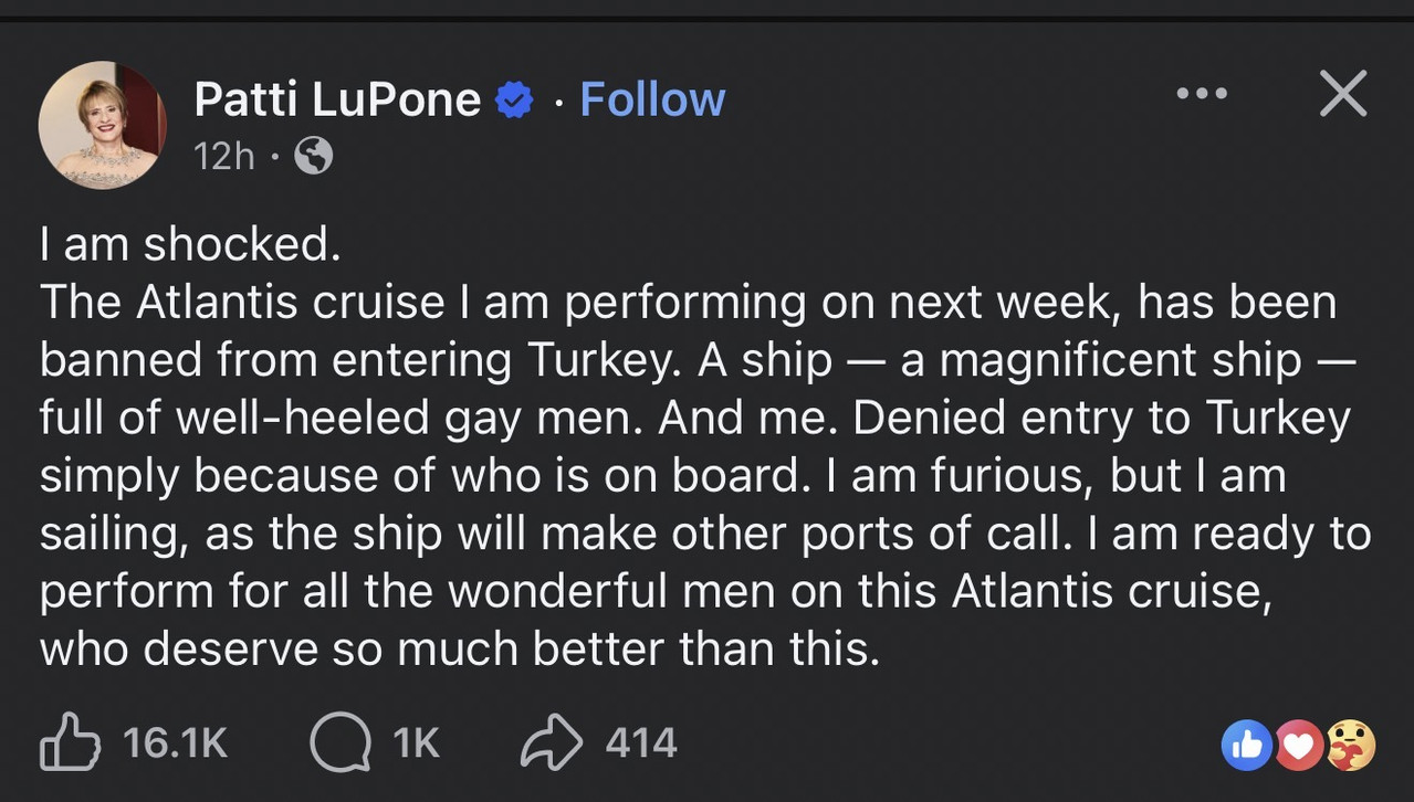 Gay Cruise, starring Patti LuPone, Denied Entry into Turkey 