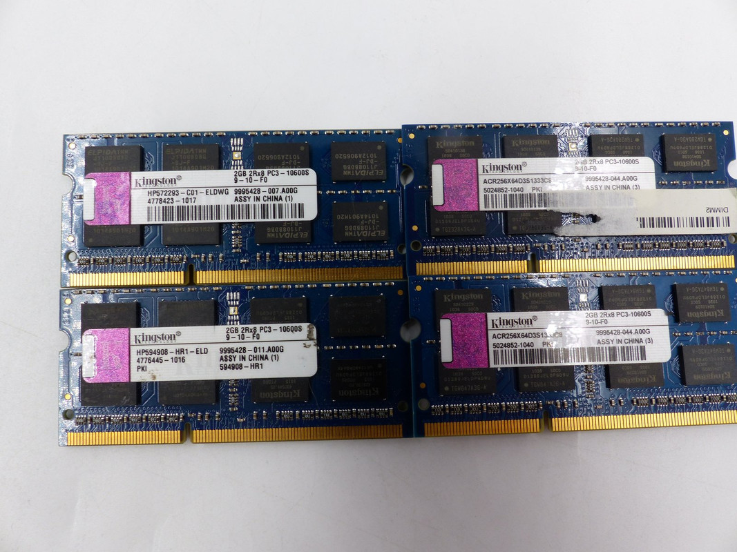 4* KINGSTON 2GB 2RX8 PC3-10600S 9-10-F0 MEMORY CARD HP572293-C01-ELDWG