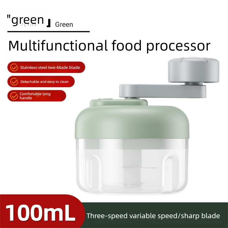 Manual Mini Garlic Chopper & Food Processor 100ml Portable 3-Speed Hand-Crank Mincer – Green Edition