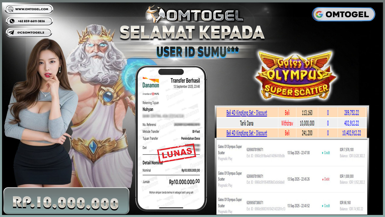 OMTOGEL JACKPOT PRAGMATIC PLAY GATES OF OLYMPUS SUPER SCATTER 10 JUTA DI BAYAR LUNAS ,-