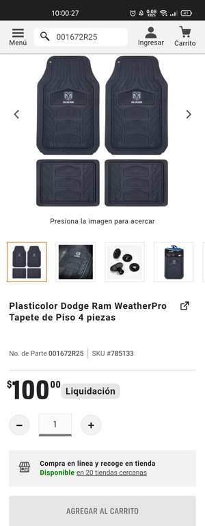 AutoZone: Plasticolor Dodge Ram WeatherPro Tapete de Piso 4 piezas
