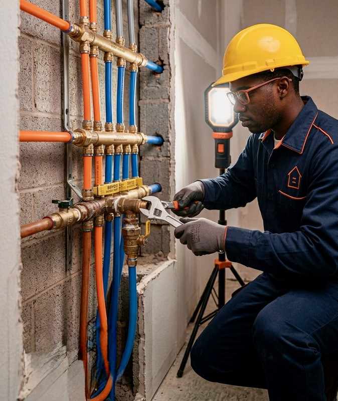 Professional plumber at work
