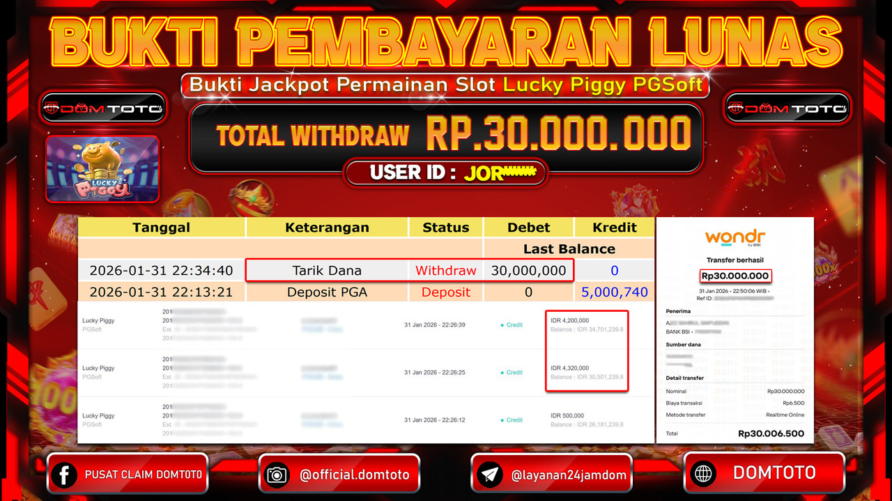 JACKPOT SLOT Lucky Piggy PGSoft 31 JANUARI 2026