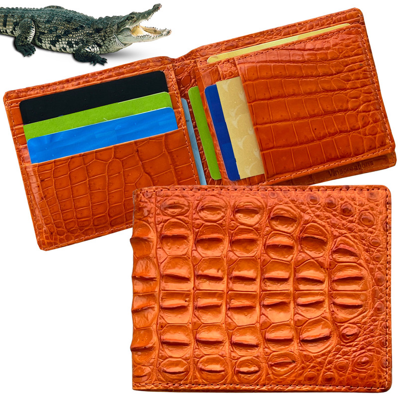 Men's Large Capacity Real Crocodile Leather Bifold Wallet – RFID Blocking – Handmade USA