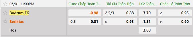 Soi kèo tài xỉu cả trận Bodrumspor vs Besiktas