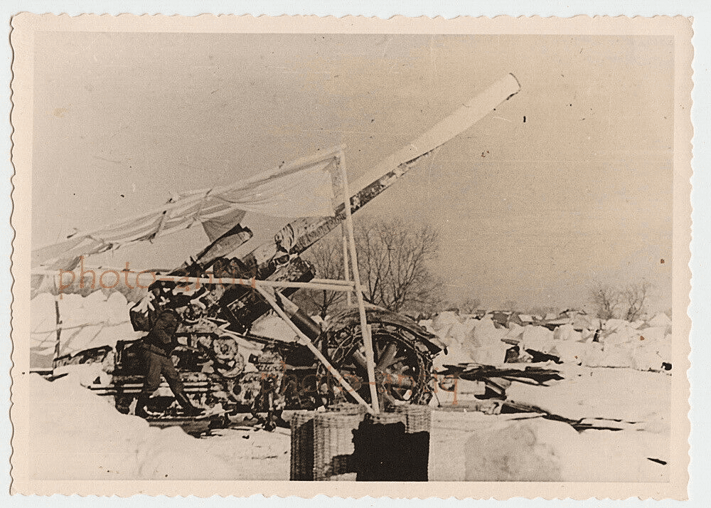 foto 17-cm-Kanone 18 in Mörserlafette, kanone, winter 1942
