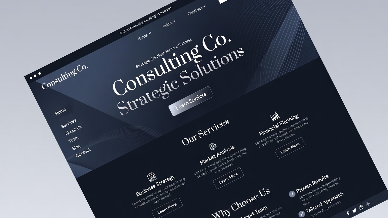 Modern consulting business website with professional branding and clear service offerings displayed