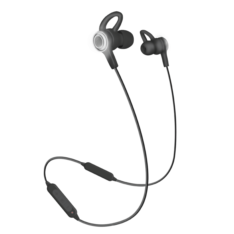 Audífonos inalámbricos con un anillo de luz LED brillante alrededor del auricular.