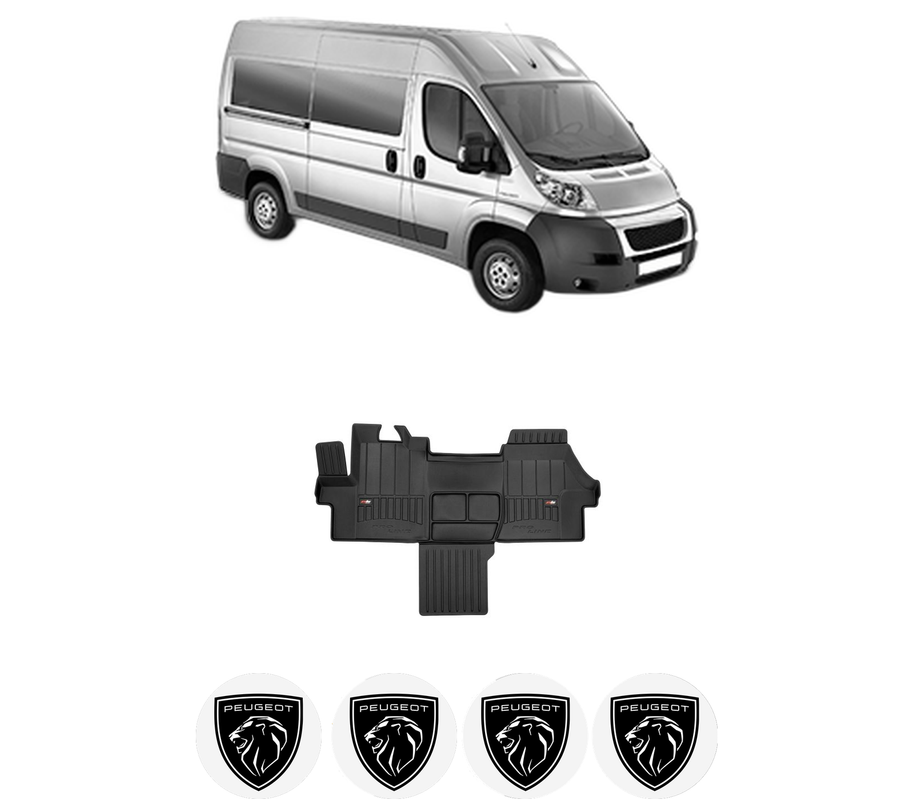 Set covorase presuri PEUGEOT BOXER Bus din 2006-2023, auto, din cauciuc thermoplastic, 4 Stickere auto cu PEUGEOT