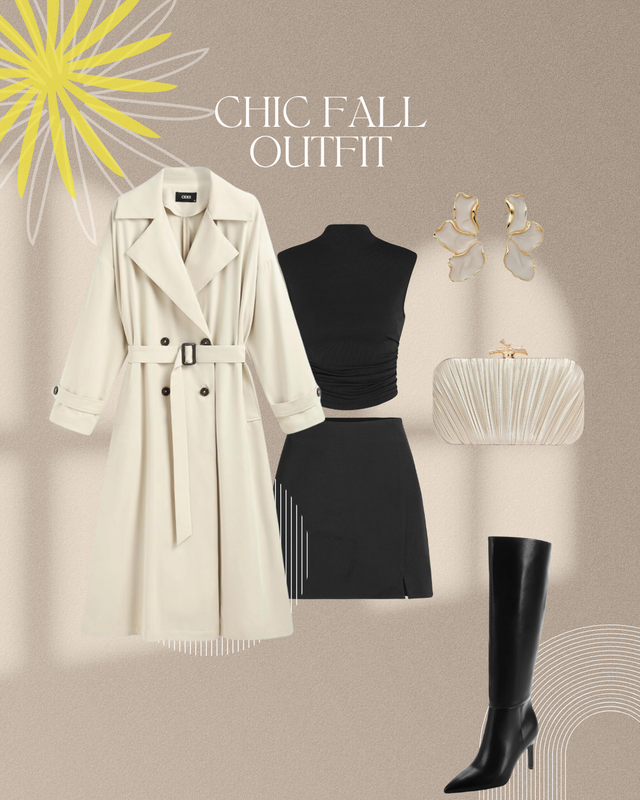 Chic Fall Outfit | Black Skirt & Knee-High Boots with Trench Coat 🍂