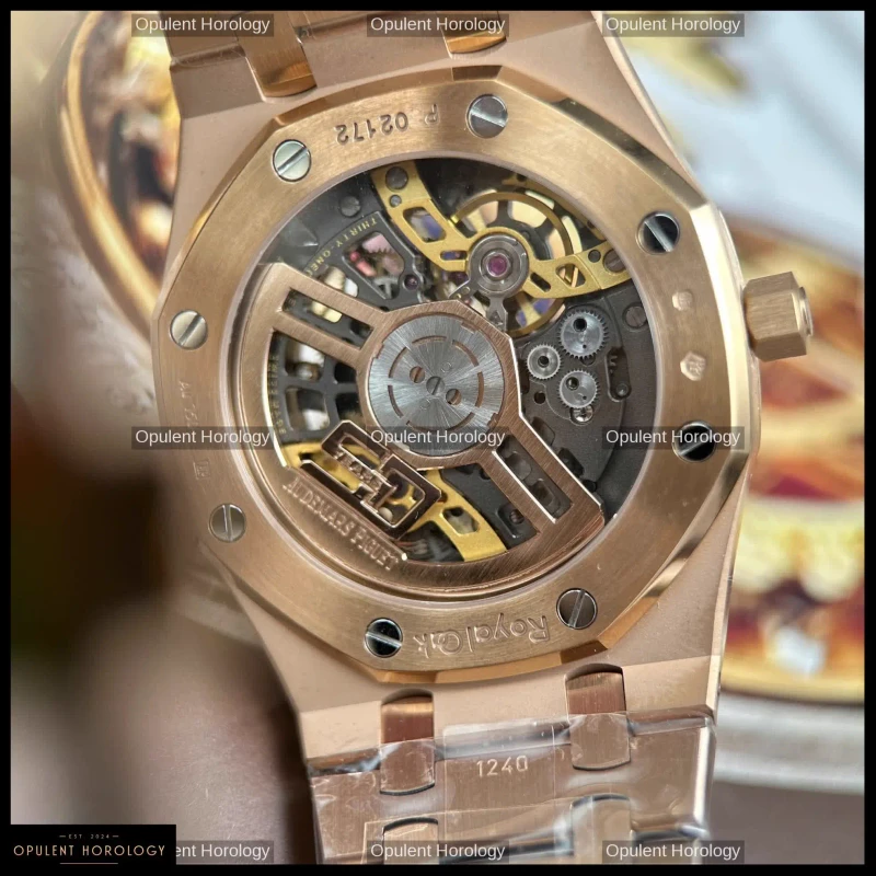 Audemars Piguet Royal Oak Jumbo Extra-Thin Openworked 16204 Rose Gold Skeleton Dial 39mm
