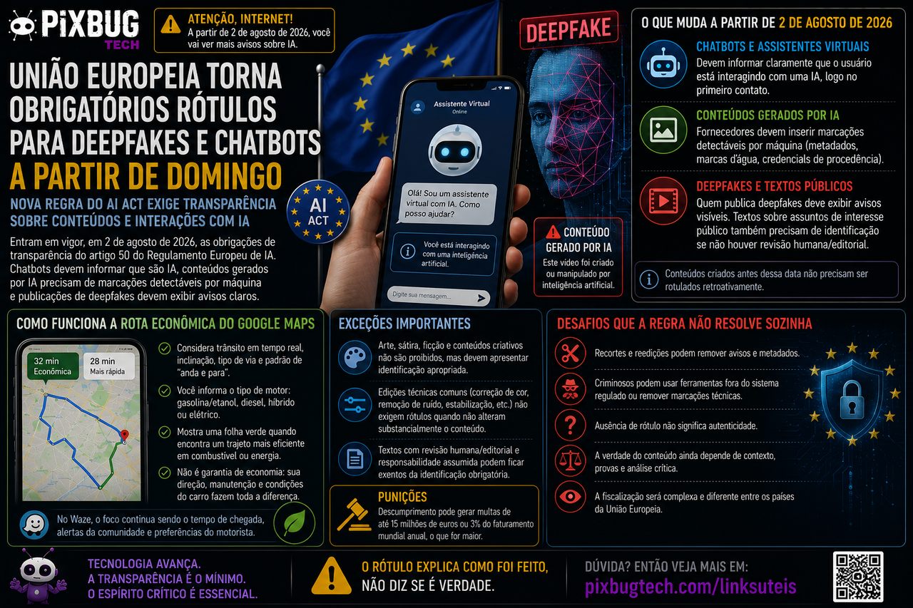 União Europeia obriga avisos em chatbots e deepfakes mas um rótulo não transforma mentira em verdade