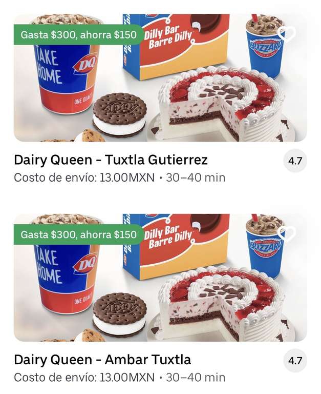 Uber Eats y Dairy Queen Uber One Gasta 300 ahorra 150